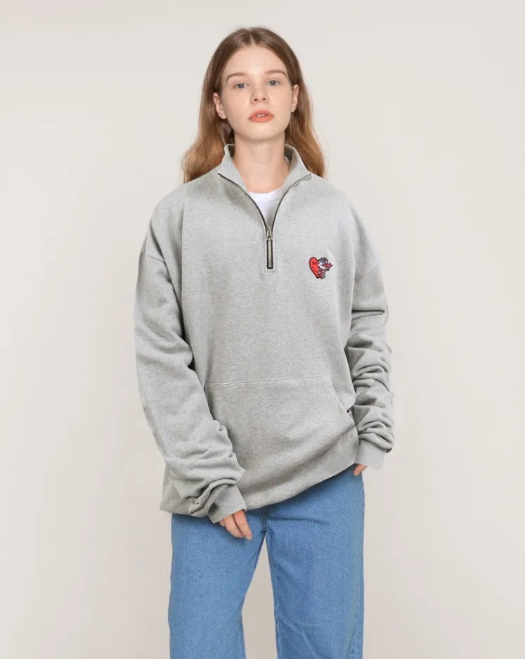 GRAVER  |[GRAVER]★HEART SNAKE EMBROIDERY HALF ZIP-UP SWEATSHIRT