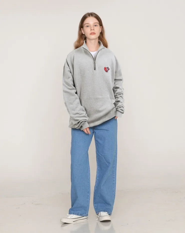 GRAVER  |[GRAVER]★HEART SNAKE EMBROIDERY HALF ZIP-UP SWEATSHIRT