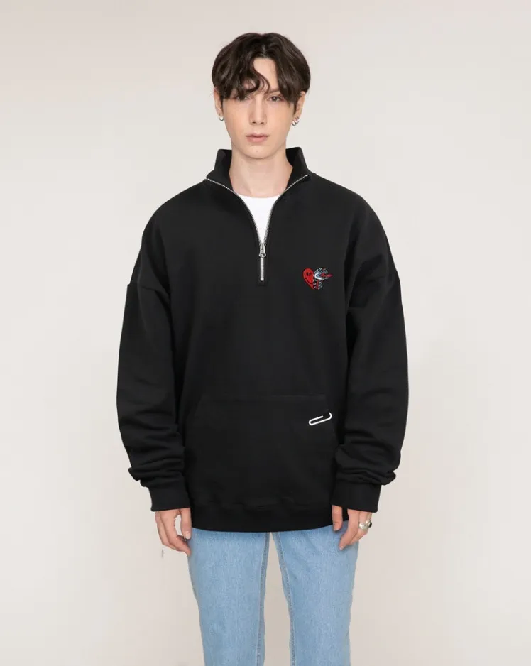 GRAVER  |[GRAVER]★HEART SNAKE EMBROIDERY HALF ZIP-UP SWEATSHIRT