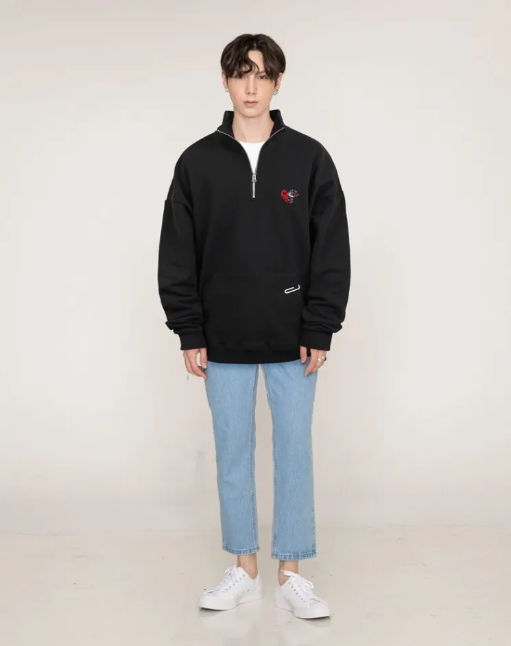 GRAVER  |[GRAVER]★HEART SNAKE EMBROIDERY HALF ZIP-UP SWEATSHIRT