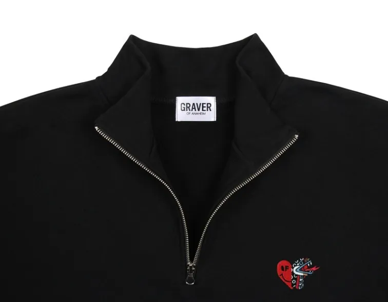 GRAVER  |[GRAVER]★HEART SNAKE EMBROIDERY HALF ZIP-UP SWEATSHIRT