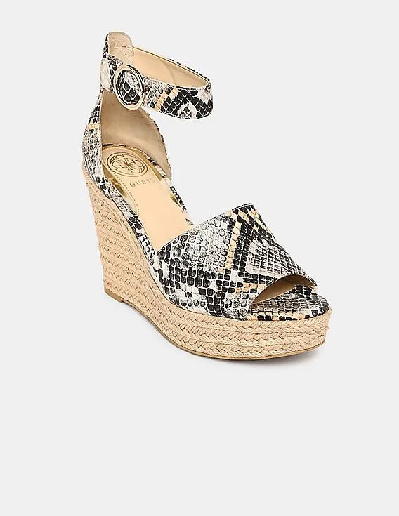 GUESS Women Black Snakeskin Pattern Haleey Wedges