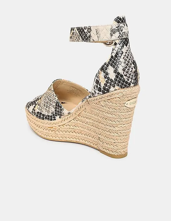 GUESS Women Black Snakeskin Pattern Haleey Wedges