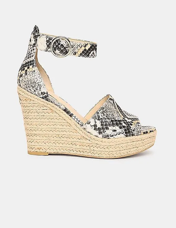 GUESS Women Black Snakeskin Pattern Haleey Wedges