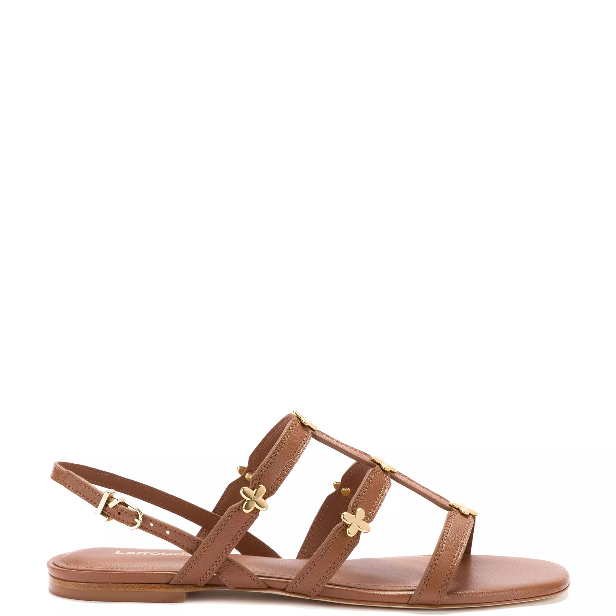 Harmony Flat Sandal In Caramel Leather