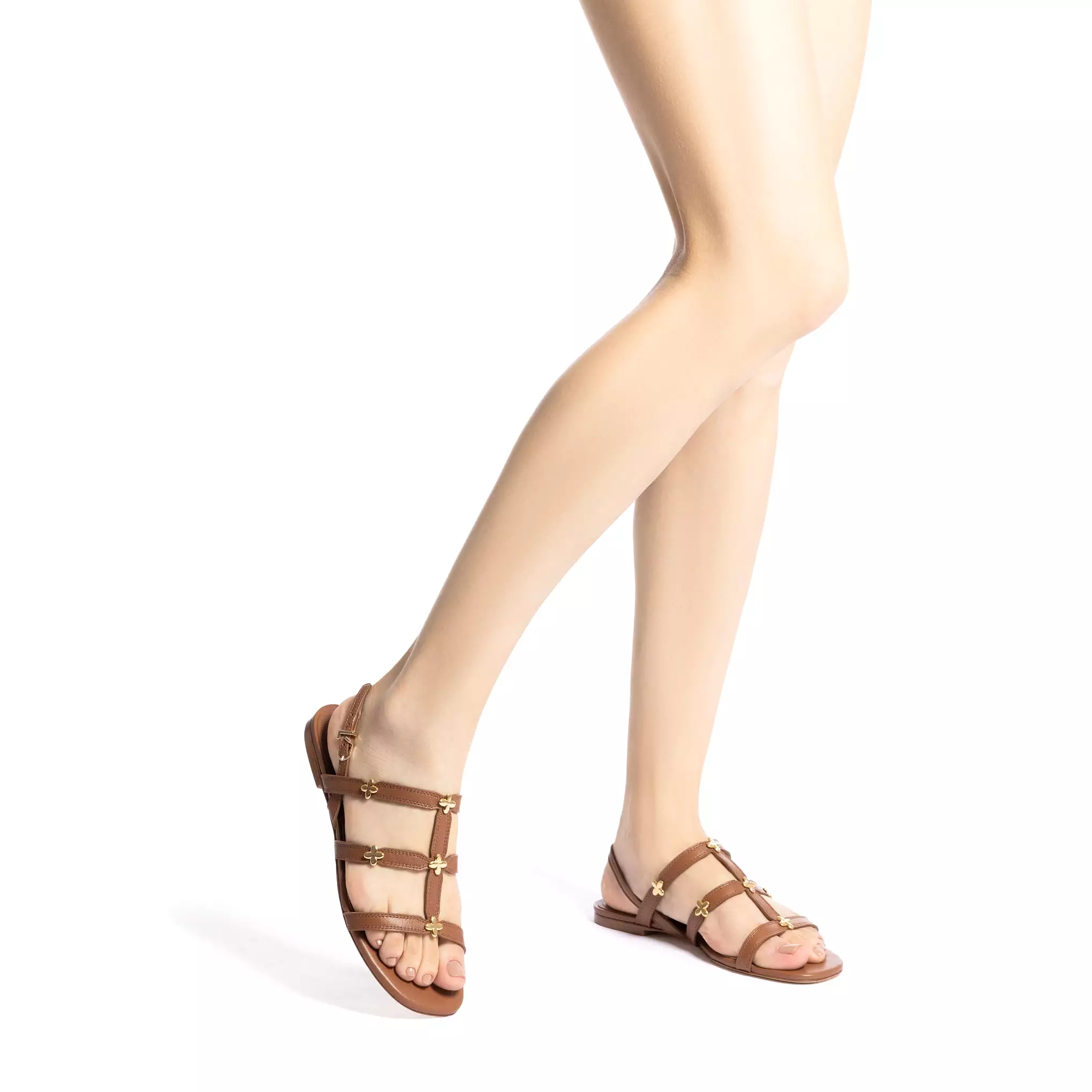 Harmony Flat Sandal In Caramel Leather