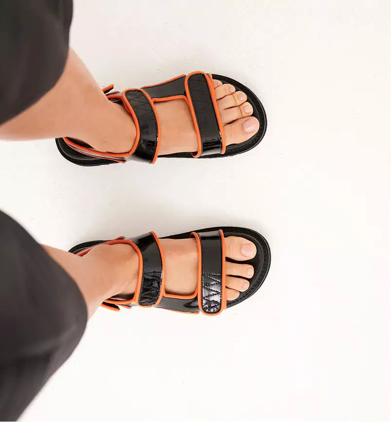 Hartley Velcro Sandal | Black and Fiery Mandarin