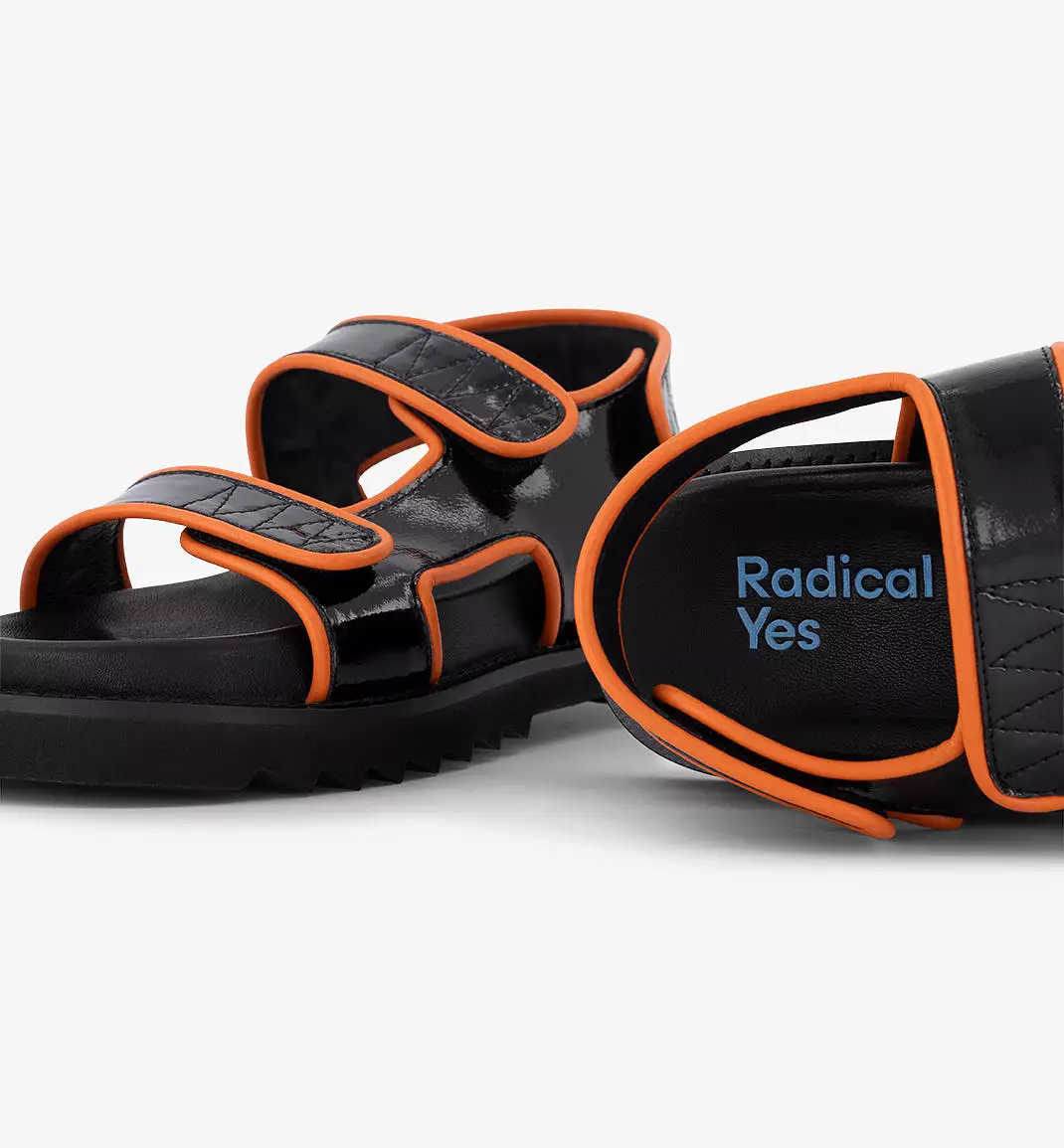 Hartley Velcro Sandal | Black and Fiery Mandarin