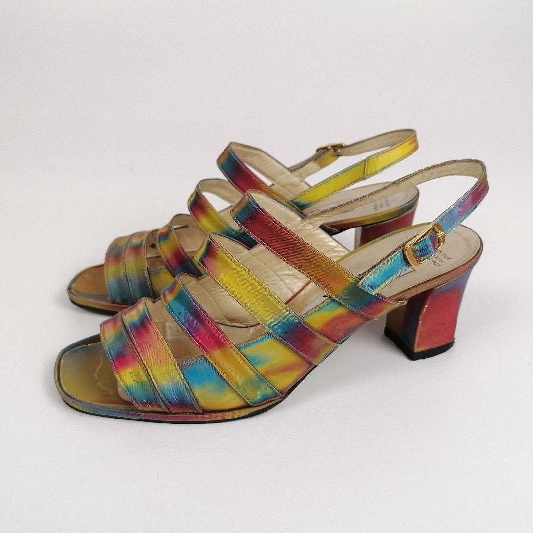 Holographic 80's 90's LINEA WALLYS Retro Sandals -  Size EU 37.5 / UK 4.5