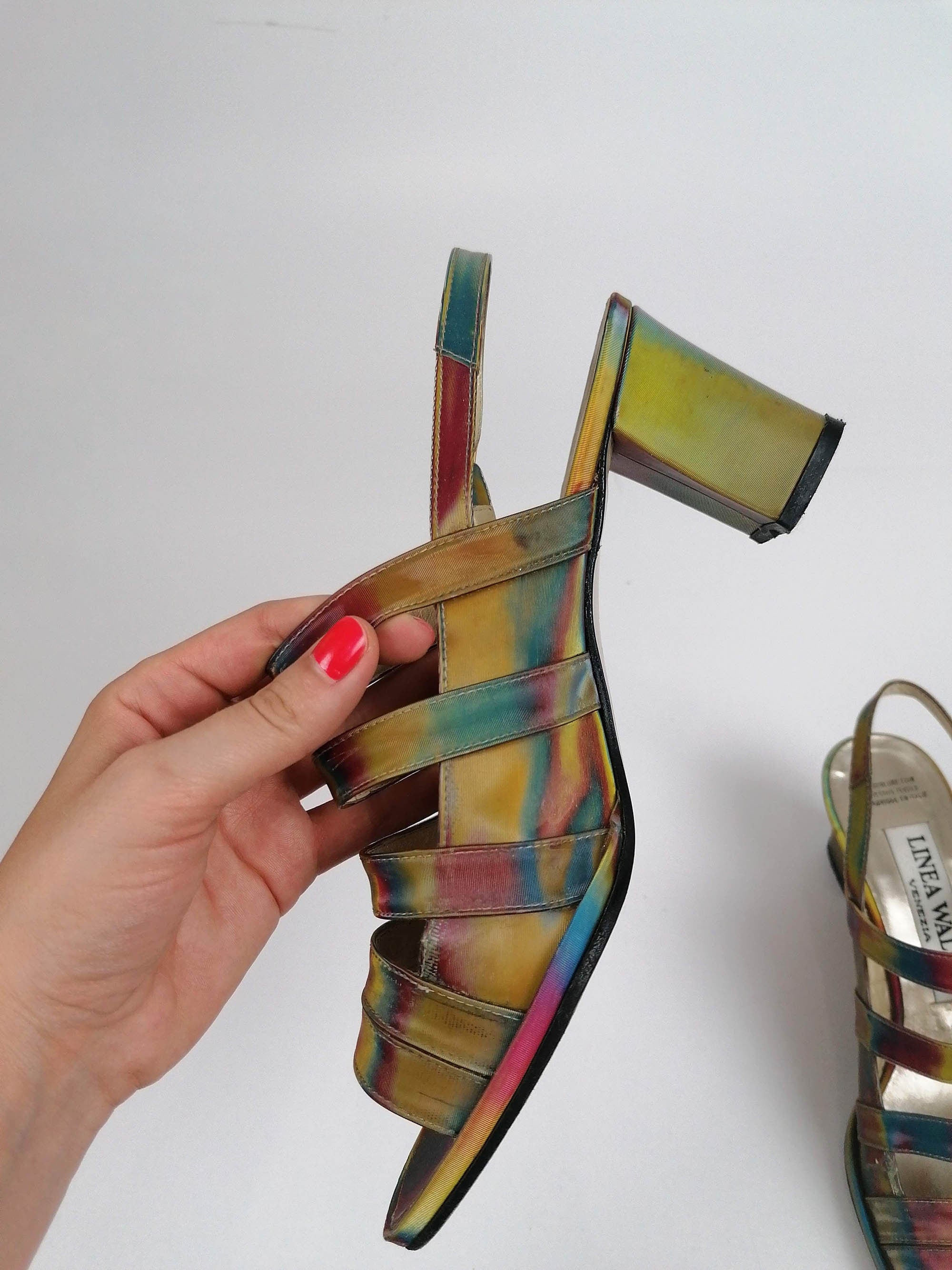 Holographic 80's 90's LINEA WALLYS Retro Sandals -  Size EU 37.5 / UK 4.5