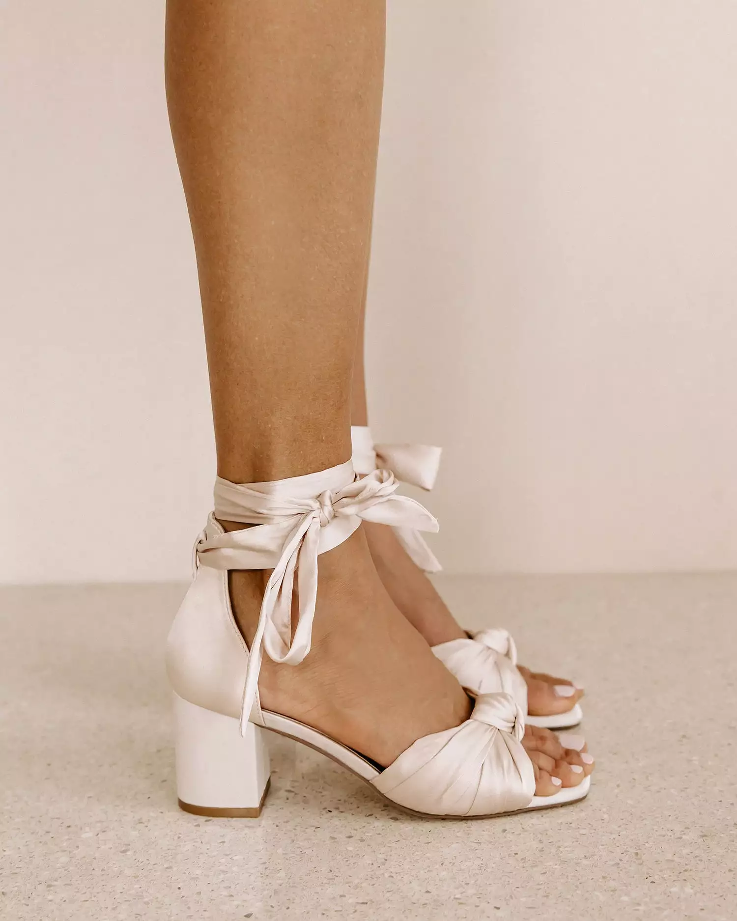 HONEY - LIGHT BEIGE SATIN BOW WEDDING SANDALS