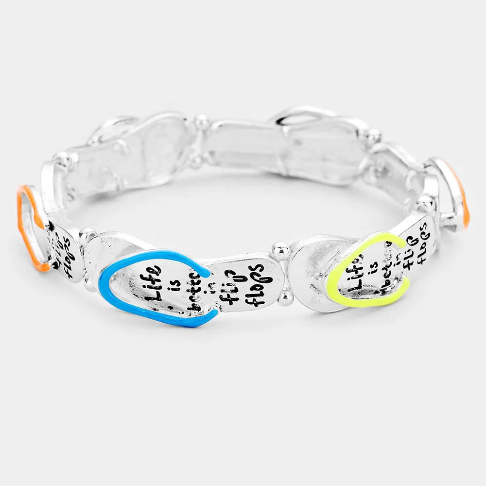 iLLASPARKZ 'Life is Better In Flip Flops' Metal Stretch Bracelet