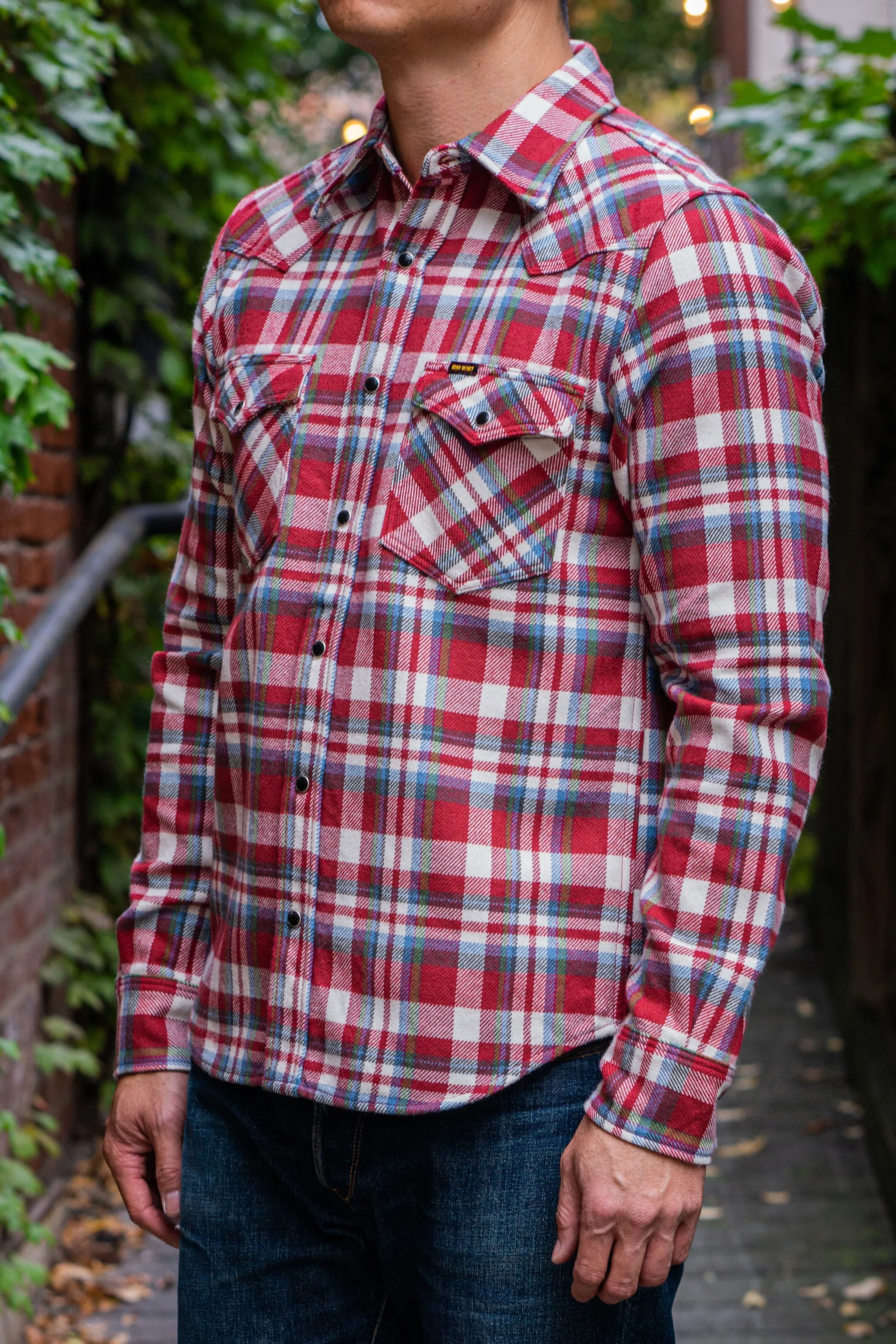 Iron Heart IHSH-377-RED Ultra Heavy Flannel Crazy Check Western Shirt - Red