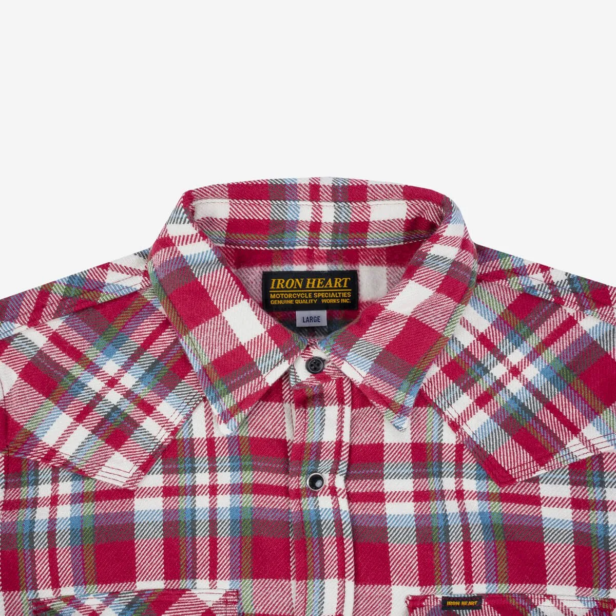 Iron Heart IHSH-377-RED Ultra Heavy Flannel Crazy Check Western Shirt - Red