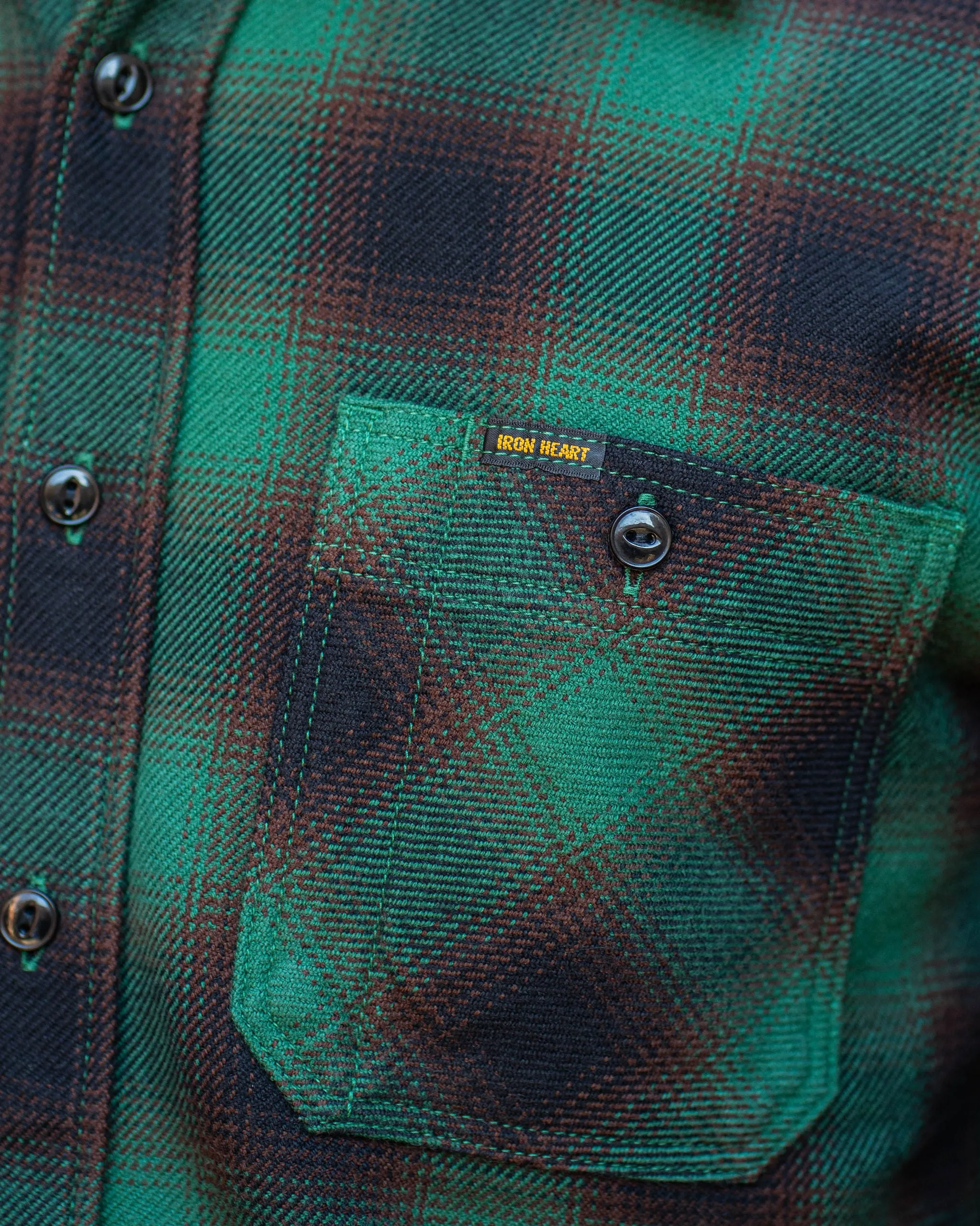 Iron Heart IHSH-379-GRN - Ultra Heavy Flannel Ombré Check Work Shirt - Green