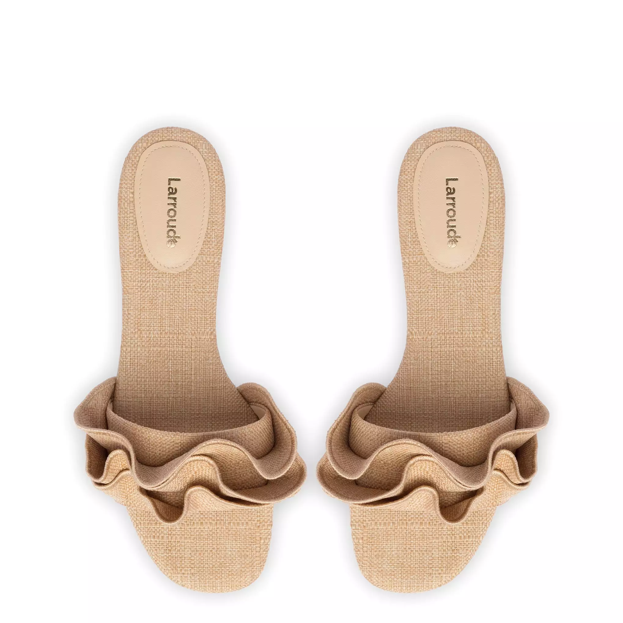 Ivy Ruffle Flat Mule In Beige Raffia