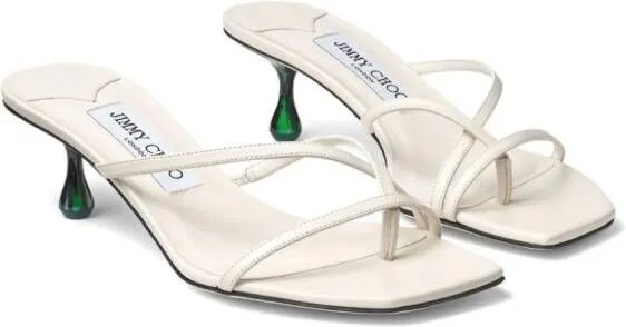 Jimmy Choo 50mm Etana strappy leather mules White