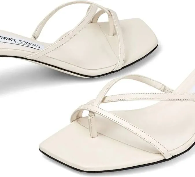 Jimmy Choo 50mm Etana strappy leather mules White