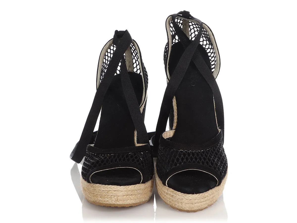 Jimmy Choo Black Mesh Espadrille Wedges