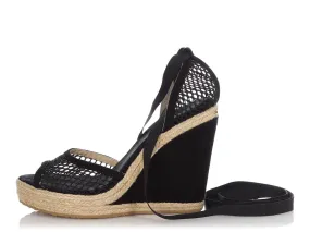 Jimmy Choo Black Mesh Espadrille Wedges