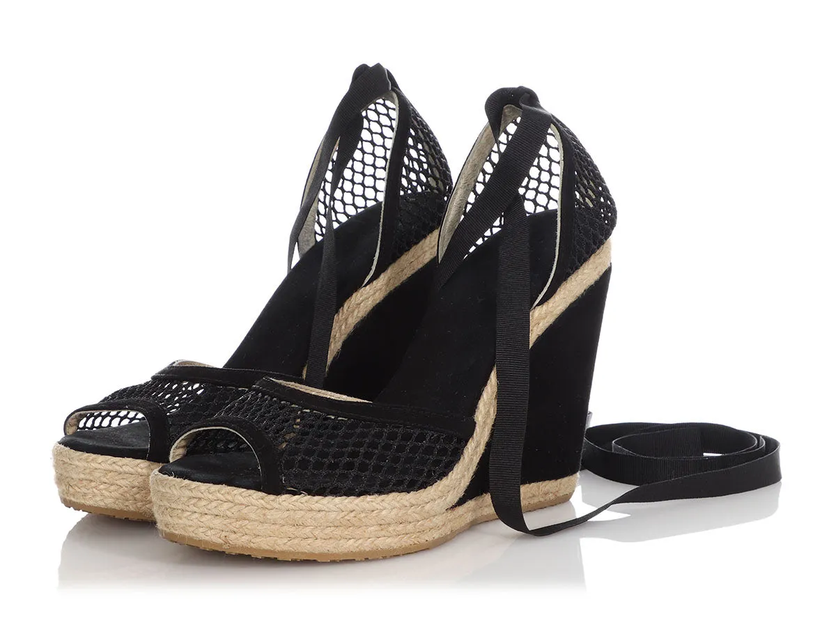 Jimmy Choo Black Mesh Espadrille Wedges