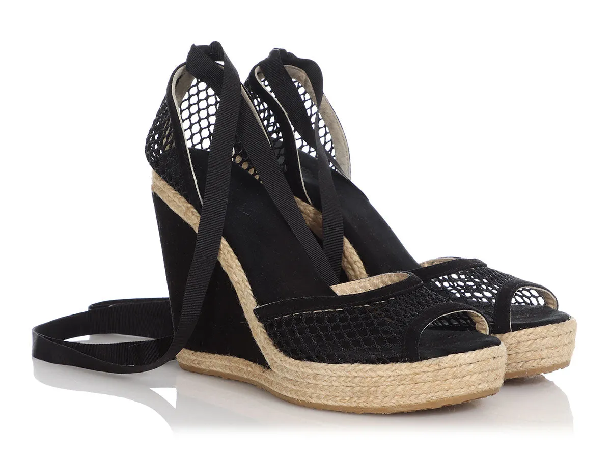 Jimmy Choo Black Mesh Espadrille Wedges