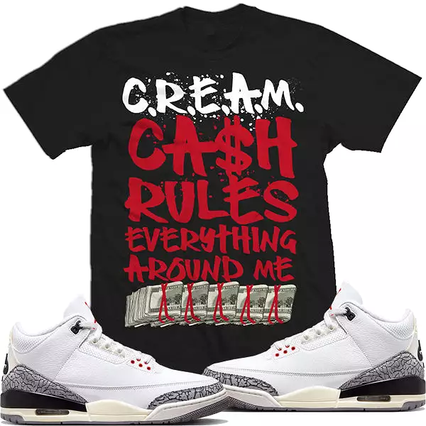 Jordan Retro 3 White Cement Reimagined 3s : Black Sneaker Shirt to Match : CREAM