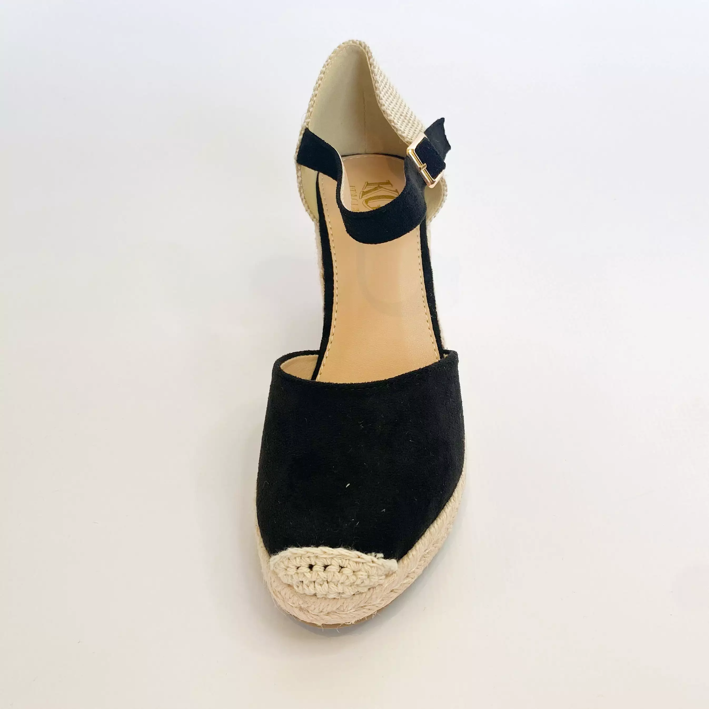 KG black suede closed toe wedge