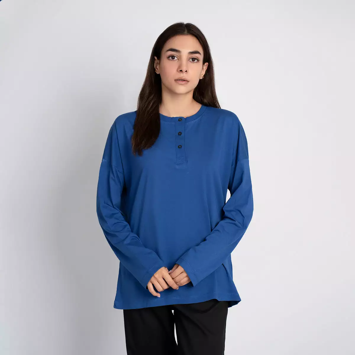 Long Sleeve Relaxed Henley Tee - HSSW1230007