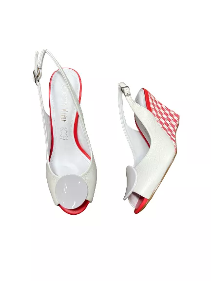 Loretta Vitale White and Red Wedge Sandal