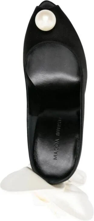 Magda Butrym 105mm floral-appliqué satin mules Black