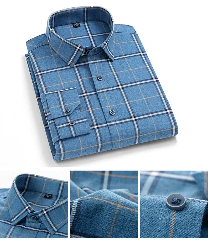 Men's Casual Comfortable Brushed Plaid Heavy Cotton Long-sleeve Shirt