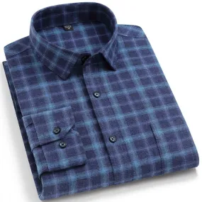 Men's Fashion Comfortable Brushed Plaid Long-sleeve Standard-fit Shirt