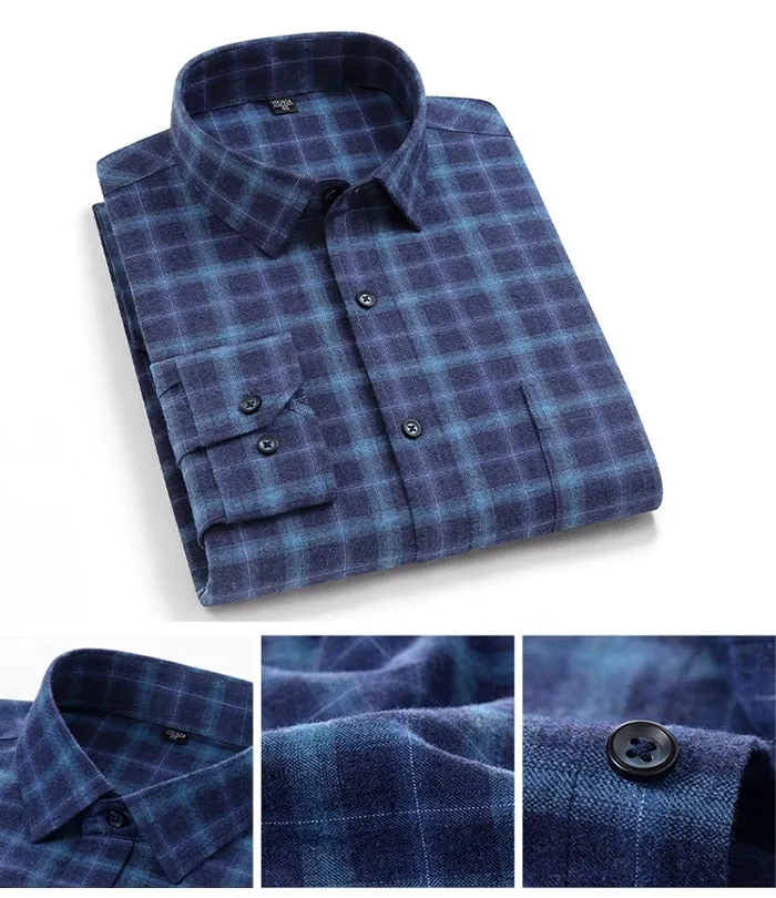 Men's Fashion Comfortable Brushed Plaid Long-sleeve Standard-fit Shirt