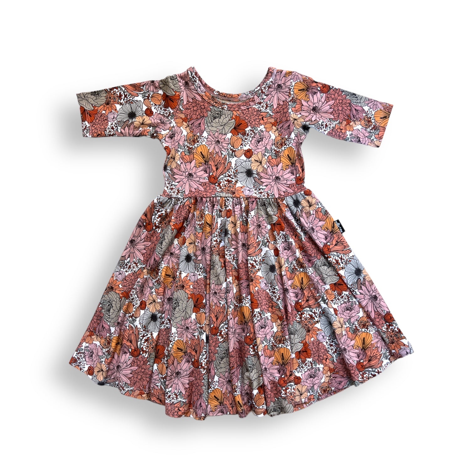 MID SLEEVE TWIRL DRESS- Autumn Floral