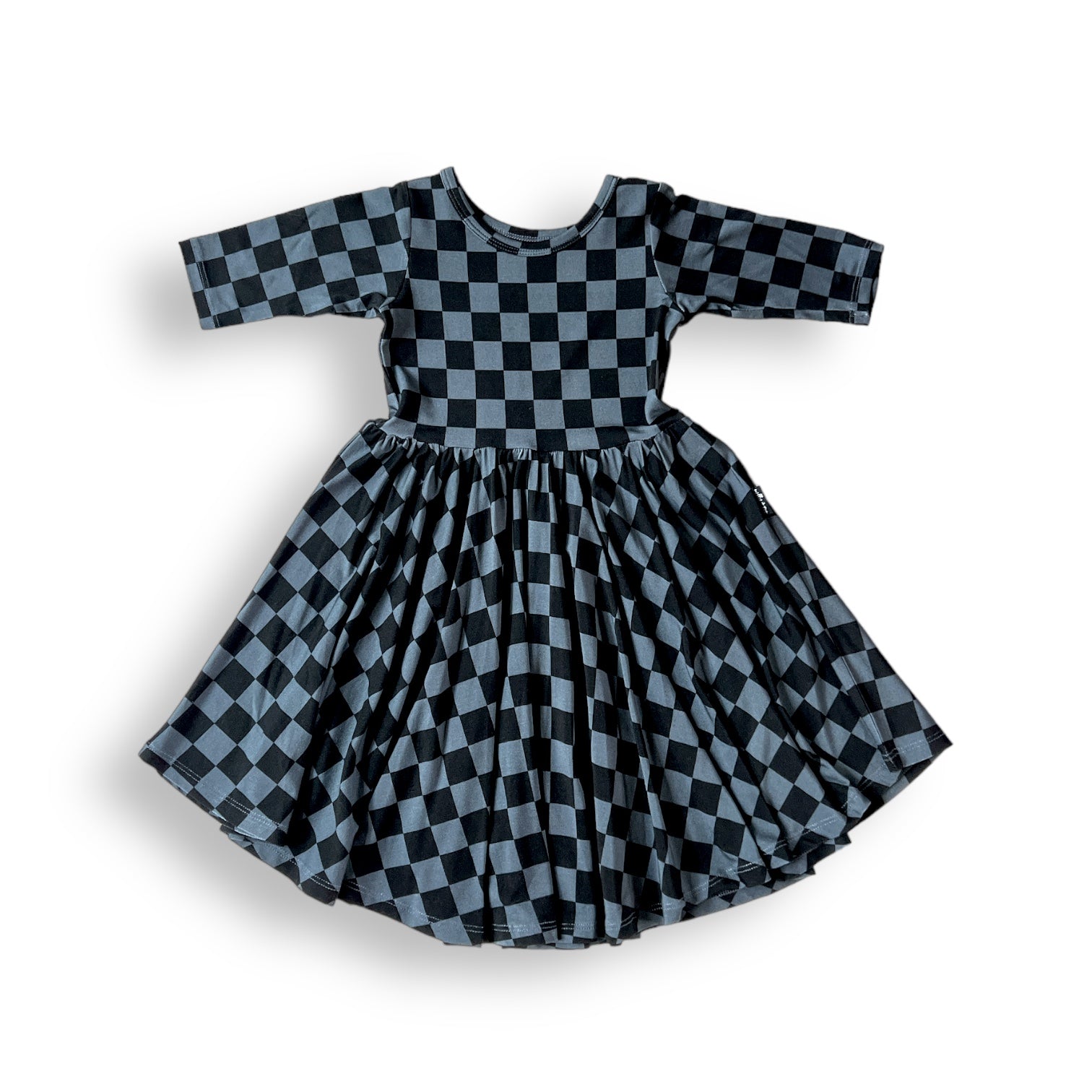 MID SLEEVE TWIRL DRESS- Grey Check