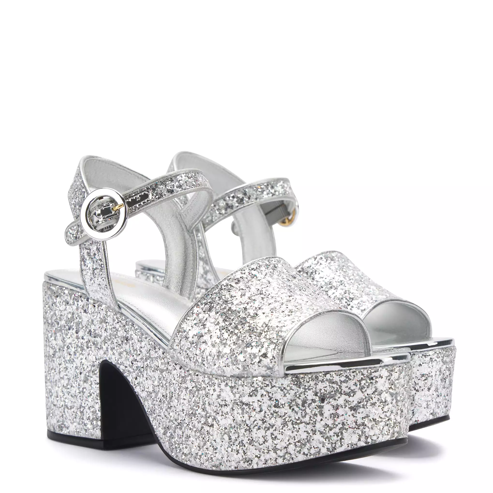 Miso Platform Strap Sandal In Silver Glitter