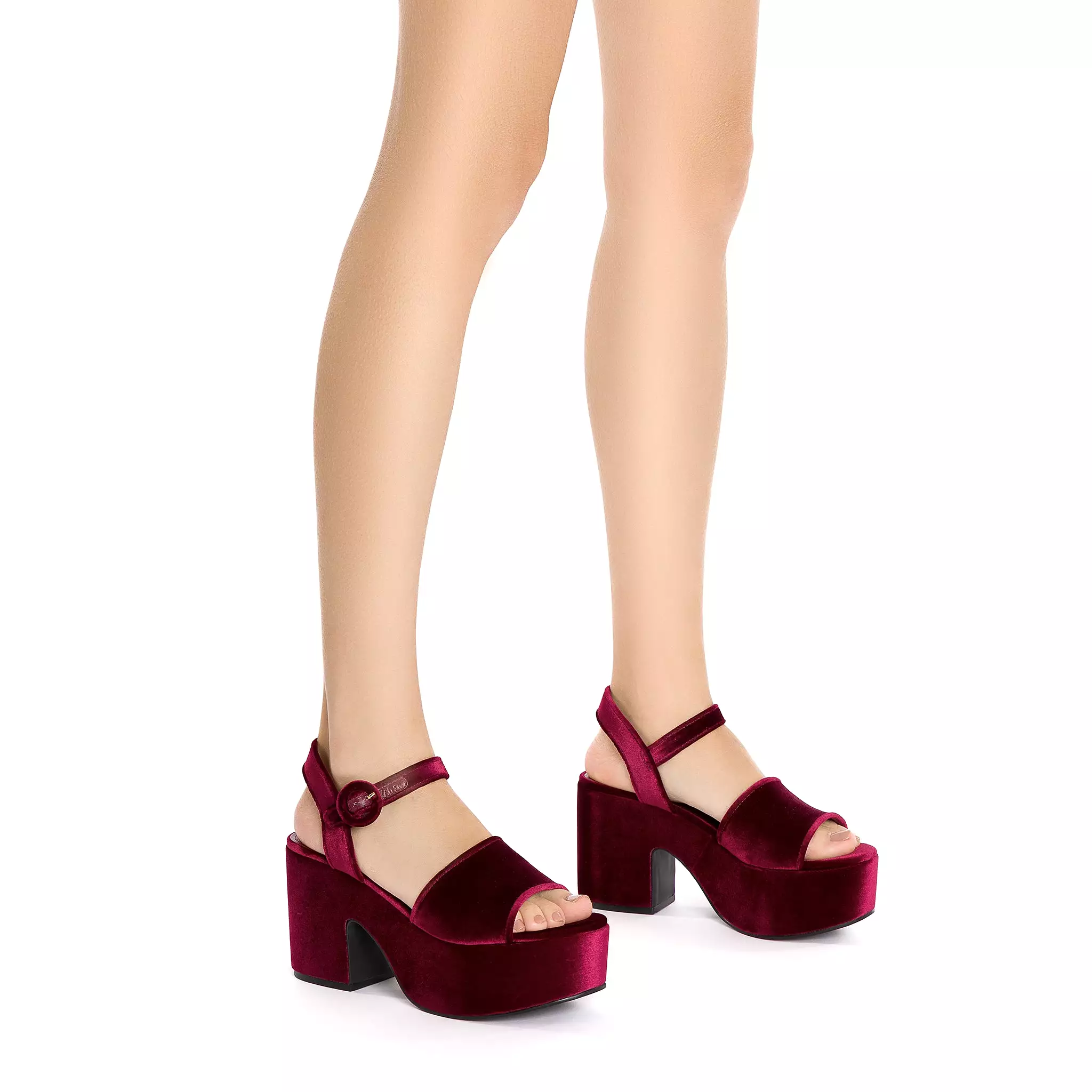 Miso Platform Strap Sandal In Wine Velvet