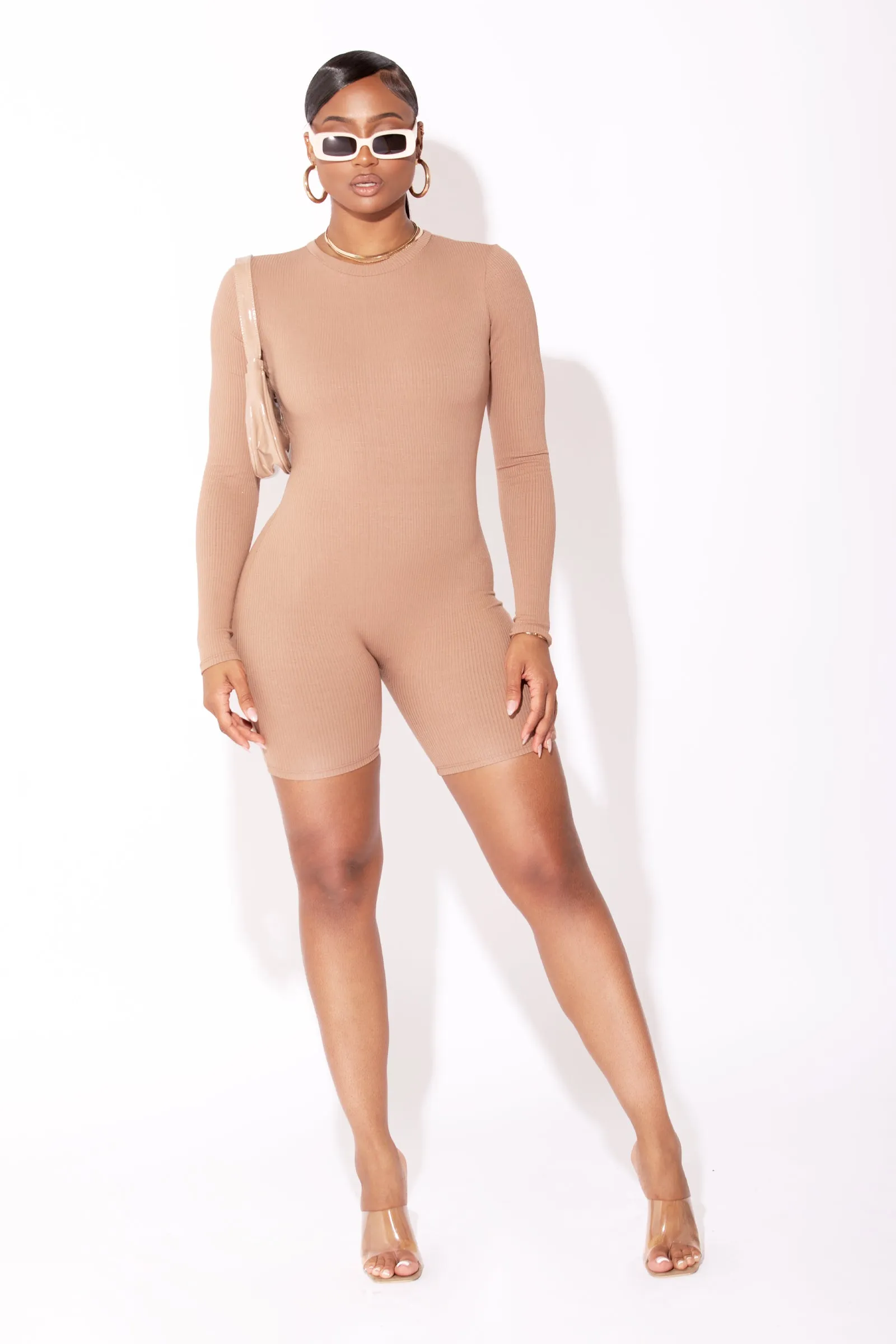 Nude Long Sleeve Zip Up Unitard