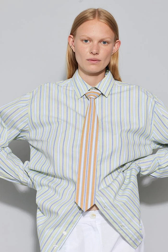 oval square Forever Tie Shirt Light Green Stripe