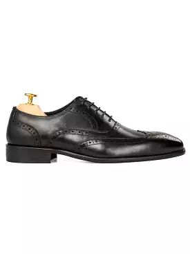 Oxford Brogue Wingtip - Black Lace Up (Chisel Toe)