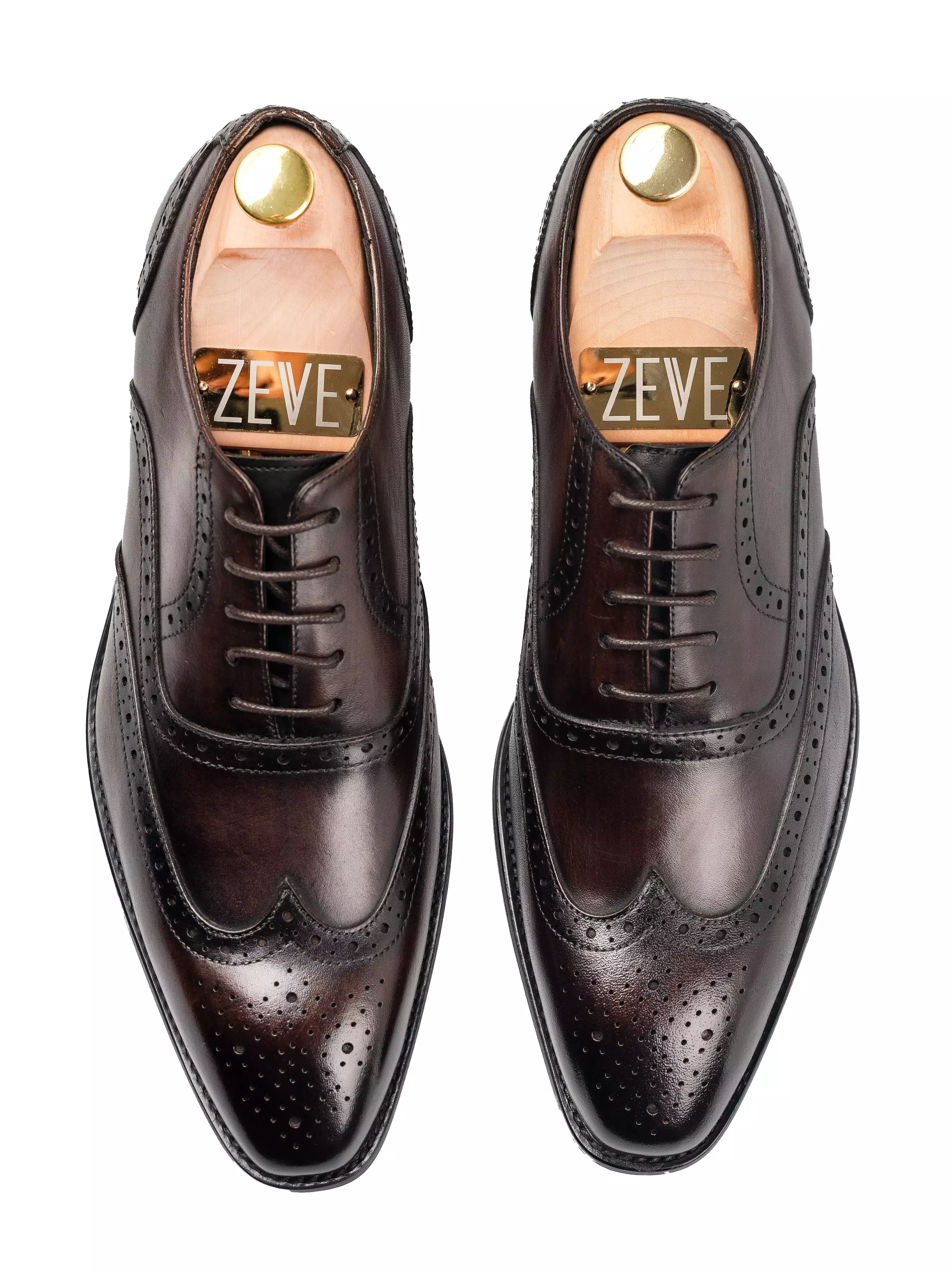 Oxford Brogue Wingtip - Dark Brown Patina Lace Up (Chisel Toe)