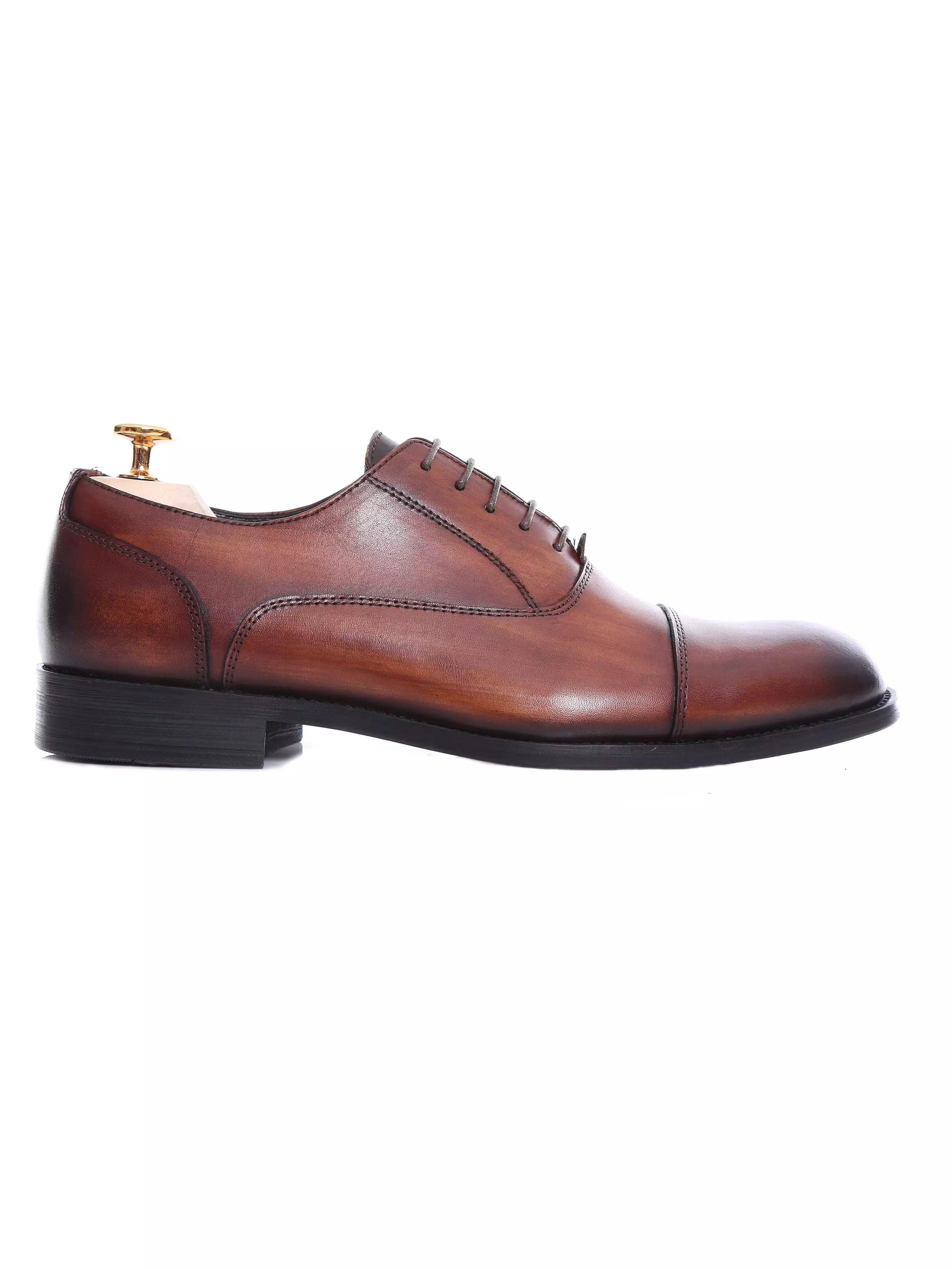 Oxford Cap Toe - Cognac Tan Lace Up (Hand Painted Patina)