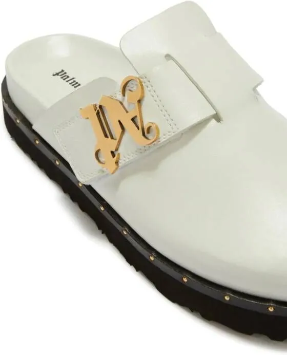 Palm Angels PA studded leather mules White