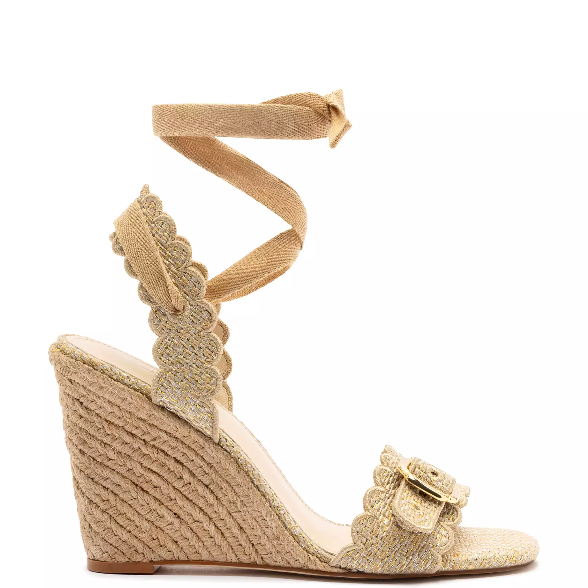 Poppy Wedge In Gold Metallic Raffia