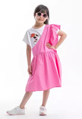 Powerpuff Girls Flared Ruched Contrast Dress