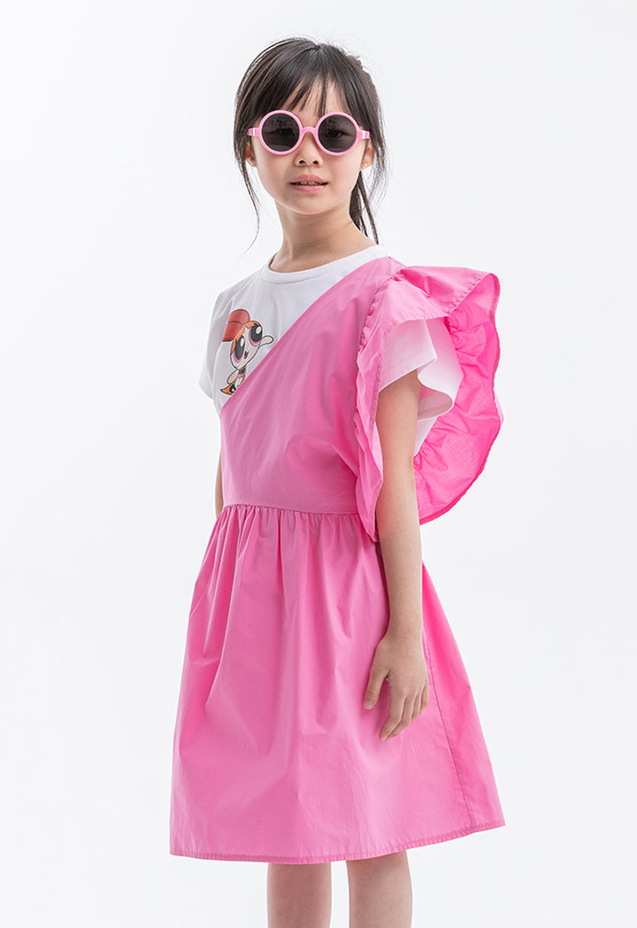 Powerpuff Girls Flared Ruched Contrast Dress