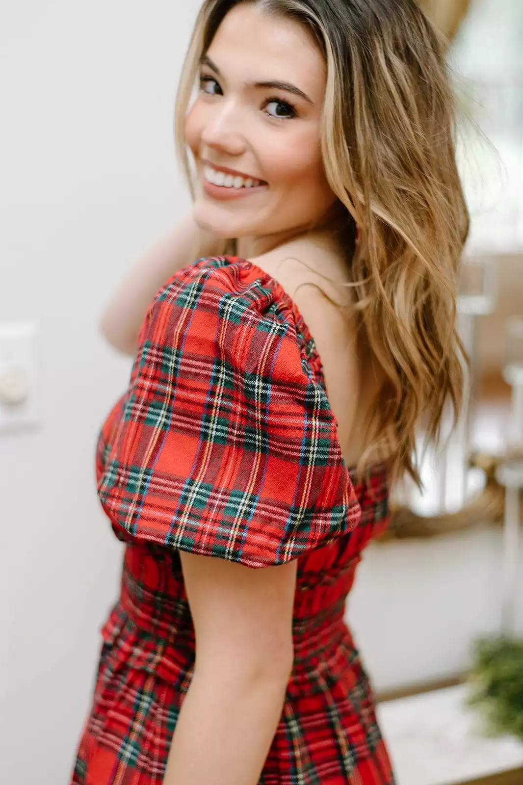 Red Plaid Smocked Dress