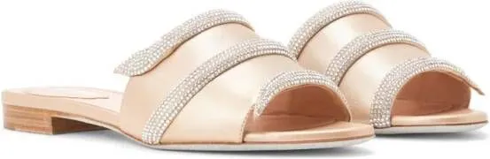 René Caovilla crystal-embellished satin mules Gold