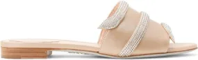 René Caovilla crystal-embellished satin mules Gold